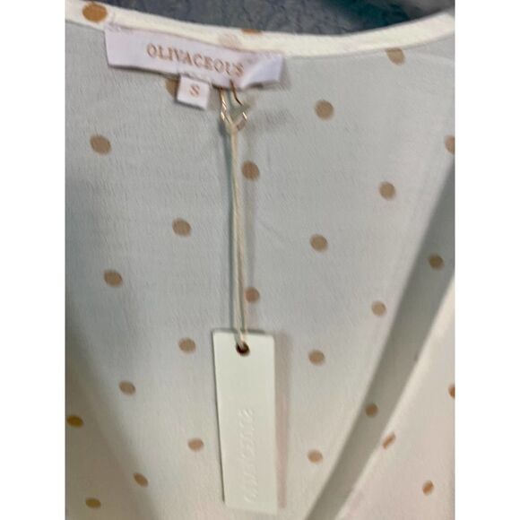 Olivaceous White Polka Dot Sheer Short Sleeve Tied Blouse Size Small NWT - Picture 6 of 7